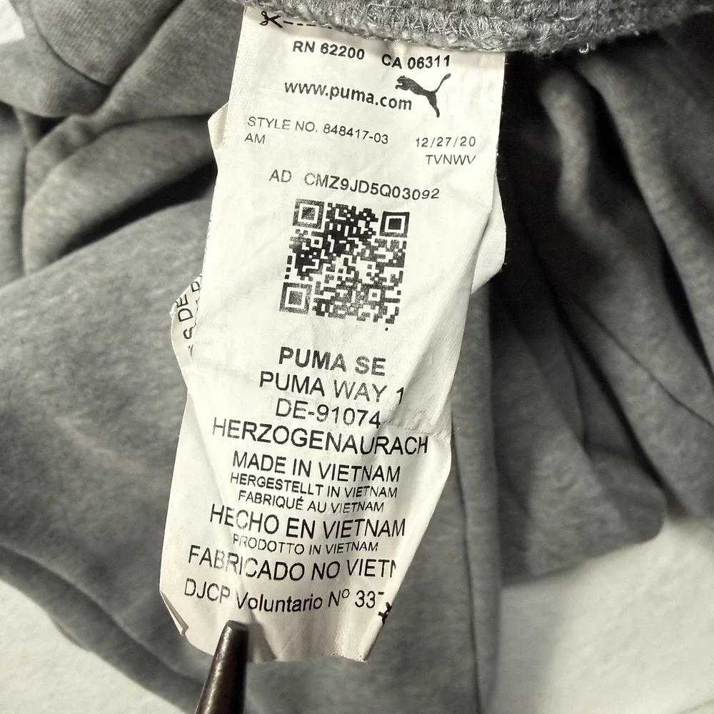 Puma Sweatpants Mens Small Gray Fleece Joggers‎ Ribbed Cuffs Logo 848417-03